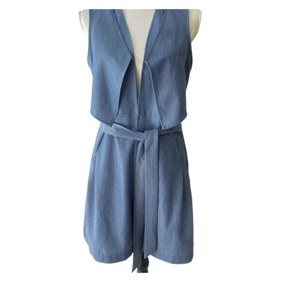 BCBG MAXAZRIA Chambray Belted Layered Long Trench Vest Jacket Sz XS Contemporary - Picture 1 of 5